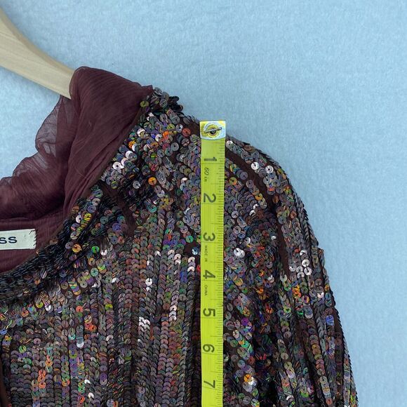 DIABLESS Jacket Womens L Seqiun Embellished Hoodie Coat Full Zip Cinched Brown - Picture 15 of 16